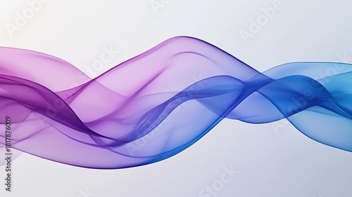 Fluid abstract design featuring a graceful, transparent wave blending from vibrant purple to serene blue against a light background