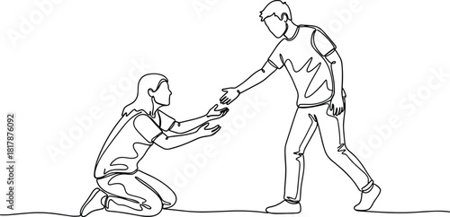 Helping hand illustration, support and compassion concept, person assisting another, encouragement graphic, kindness gesture line art drawing