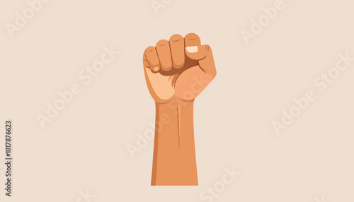 Illustration of a raised fist, a symbol of solidarity and resistance, on a light background.