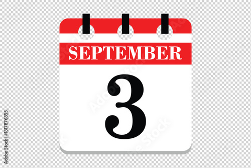 3 September Calendar icon vector, 3 dates of September month calendar icon, dates of September 3 icon calendar, vector calendar icon.