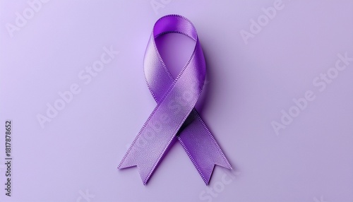 International Epilepsy Day. Purple ribbon on purple background. Alzheimer's disease, Pancreatic cancer, Hodgkin's Lymphoma awareness. World Lupus Day and world cancer. Banner. copyspace