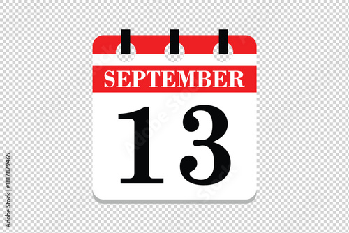 13 September Calendar icon vector, 13 dates of September month calendar icon, dates of September 13 icon calendar, vector calendar icon.
