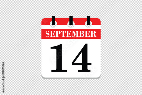 14 September Calendar icon vector, 14 dates of September month calendar icon, dates of September 14 icon calendar, vector calendar icon.