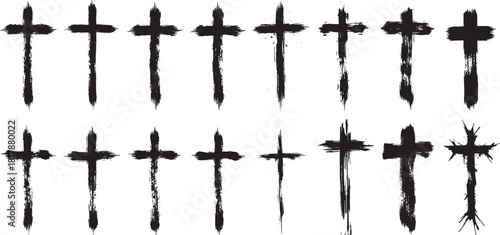 Collection of Grunge Brush Stroke Cross Symbols