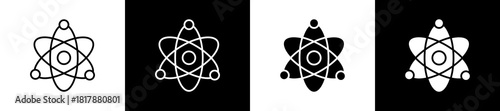 Science icon set in line and glyph style on black and white background