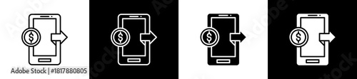 Online Banking icon set in line and glyph style on black and white background