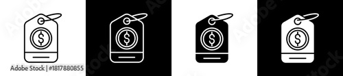 Price Range icon set in line and glyph style on black and white background