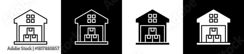 Garage icon set in line and glyph style on black and white background