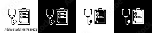 Diagnosis icon set in line and glyph style on black and white background
