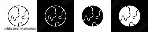 Global icon set in line and glyph style on black and white background