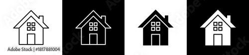 Home icon set in line and glyph style on black and white background