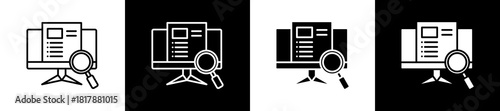 Advertising icon set in line and glyph style on black and white background