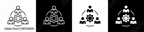 Collaboration icon set in line and glyph style on black and white background