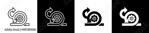 Scrum icon set in line and glyph style on black and white background