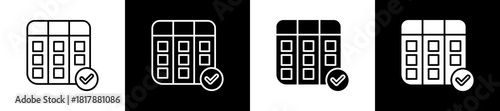 Kanban icon set in line and glyph style on black and white background