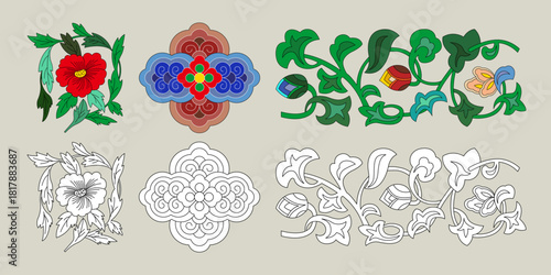 Korean Traditional Dancheong Floral Pattern