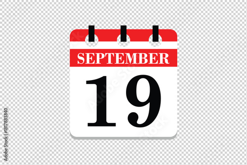 19 September Calendar icon vector, 19 dates of September month calendar icon, dates of September 19 icon calendar, vector calendar icon.
