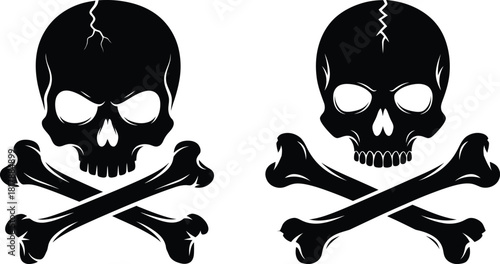 Pair of human skull and crossbones symbols showing detailed and simplified teeth variations