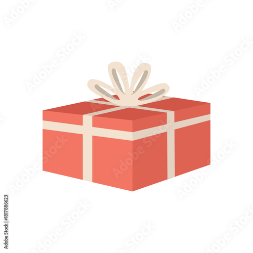 Red Gift Box with Ribbon and Bow. Surprise Box. Wrapped Present. Christmas gift box. Valentine present. Birthday gift box.