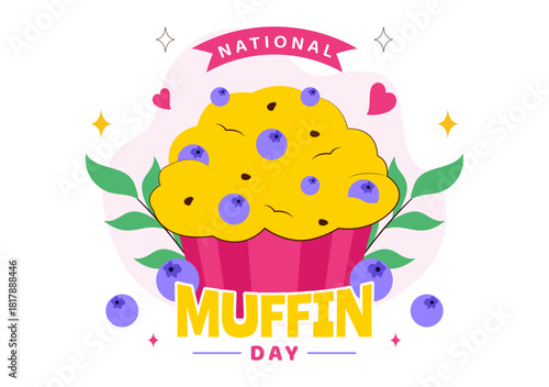 National Muffin Day Vector Illustration On February 20th Featuring Chocolate Chip Classic Treats In A Delicious Flat Cartoon Style Background