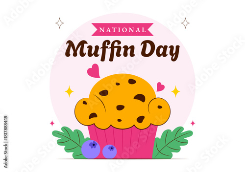 National Muffin Day Vector Illustration On February 20th Featuring Chocolate Chip Classic Treats In A Delicious Flat Cartoon Style Background