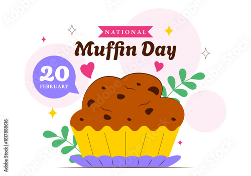 National Muffin Day Vector Illustration On February 20th Featuring Chocolate Chip Classic Treats In A Delicious Flat Cartoon Style Background