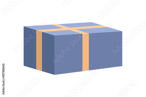 Blue Package with Orange Ribbons. Birthday present. Christmas gift. Gift Package. Wrapped Present. Surprise Box