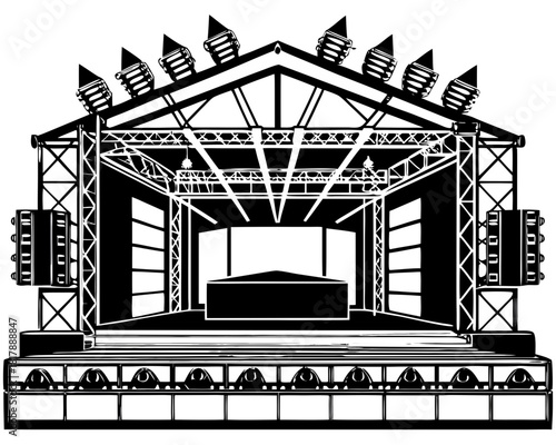 Large Concert or Event Stage with Truss, Lighting, and Line Array Speakers Vector