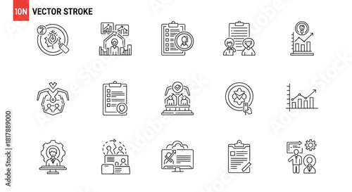 Set of linear icons of business and management.