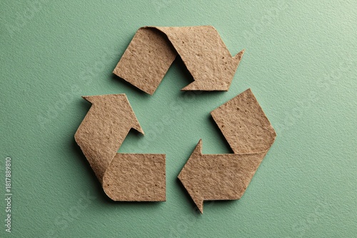 Brown recycled material symbol on textured green background