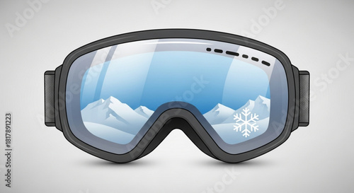 Look through the Ski Goggles and See the Snow Capped Mountain Peaks and a Snowflake, Winter is Calling, Adventure Awaits, Fresh Powder, Snow Sports