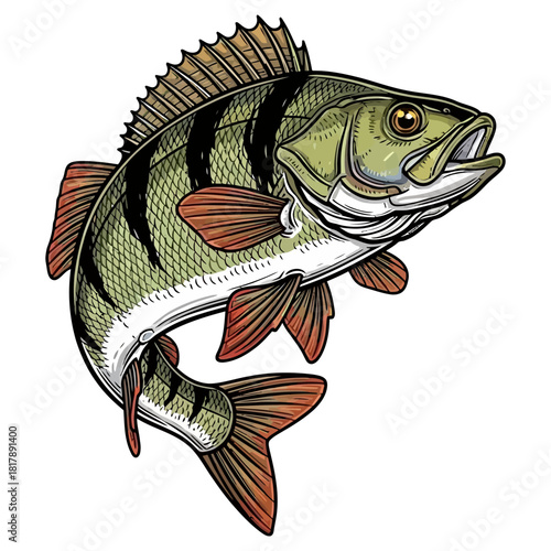 European perch fish fishing logo illustration vector image t shirt design
