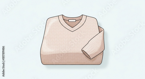 Stylish folded beige sweater with V-neck ready for autumn and winter fashion collection, offering comfort, warmth, and effortless style for any occasion