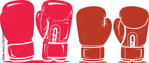 Four boxing gloves in pairs, featuring distressed textures, suitable for sports and fitness themes