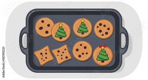 Festive Christmas cookies fresh from the oven on a baking sheet ready to enjoy, holiday baking fun, delicious treats for family gatherings