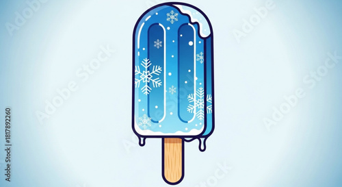 Cool blue popsicle with snowflake designs, perfect for winter treats, frozen desserts, or seasonal fun graphics, created from scalable vector art