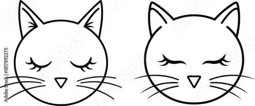 Serene line art cat faces with peacefully closed eyes, ideal for nursery decor or calming designs