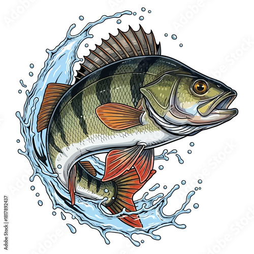 European perch fish fishing logo illustration vector image t shirt design