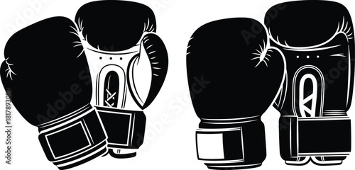 Two pairs of boxing gloves presented in a stark silhouette style ideal for sports related branding