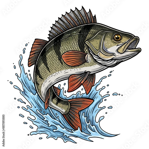 European perch fish fishing logo illustration vector image t shirt design