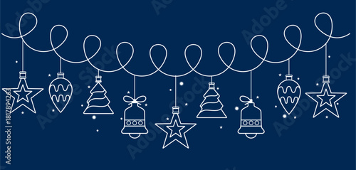 Chrismas decoration line icon,set of chrismas icon in blue background