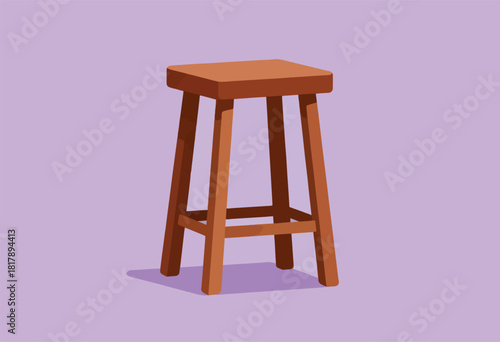 A simple, wood stool illustration against a purple backdrop. Minimalist design with a shadow