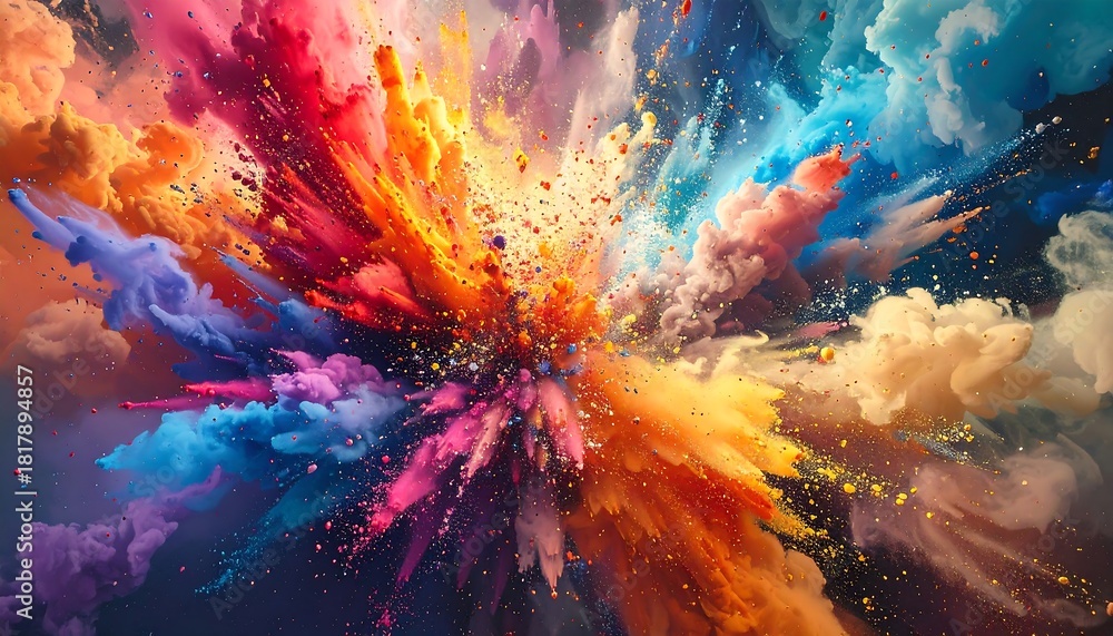 Obraz premium Explosive, vibrant display of colored clouds emanating from center