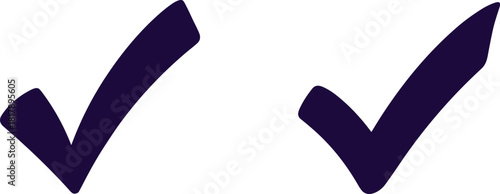 Dark purple check mark icon vector set, minimal tick symbols for approval, verification, correct sign, UI design, web interface graphics