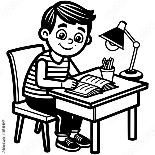 Cute Rhino Cartoon Line Art Baby Rhinoceros Vector Illustration