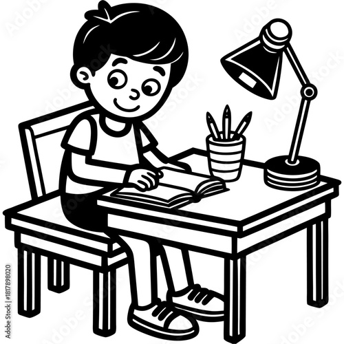 Cute Rhino Cartoon Line Art Baby Rhinoceros Vector Illustration