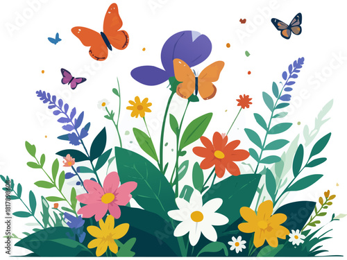 草花　蝶　自然