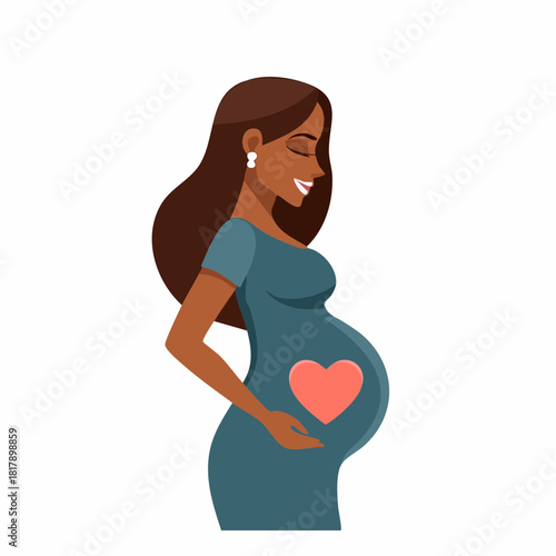 Pregnant Woman with Heart on Belly Illustration.