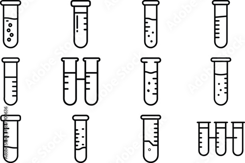 Test tube icons with liquid and bubbles laboratory science