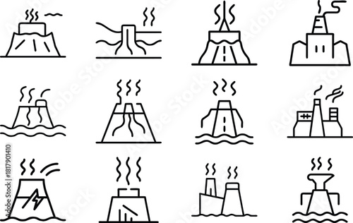 Volcano and Geothermal Energy Icons Set Line Art illustration 31.eps